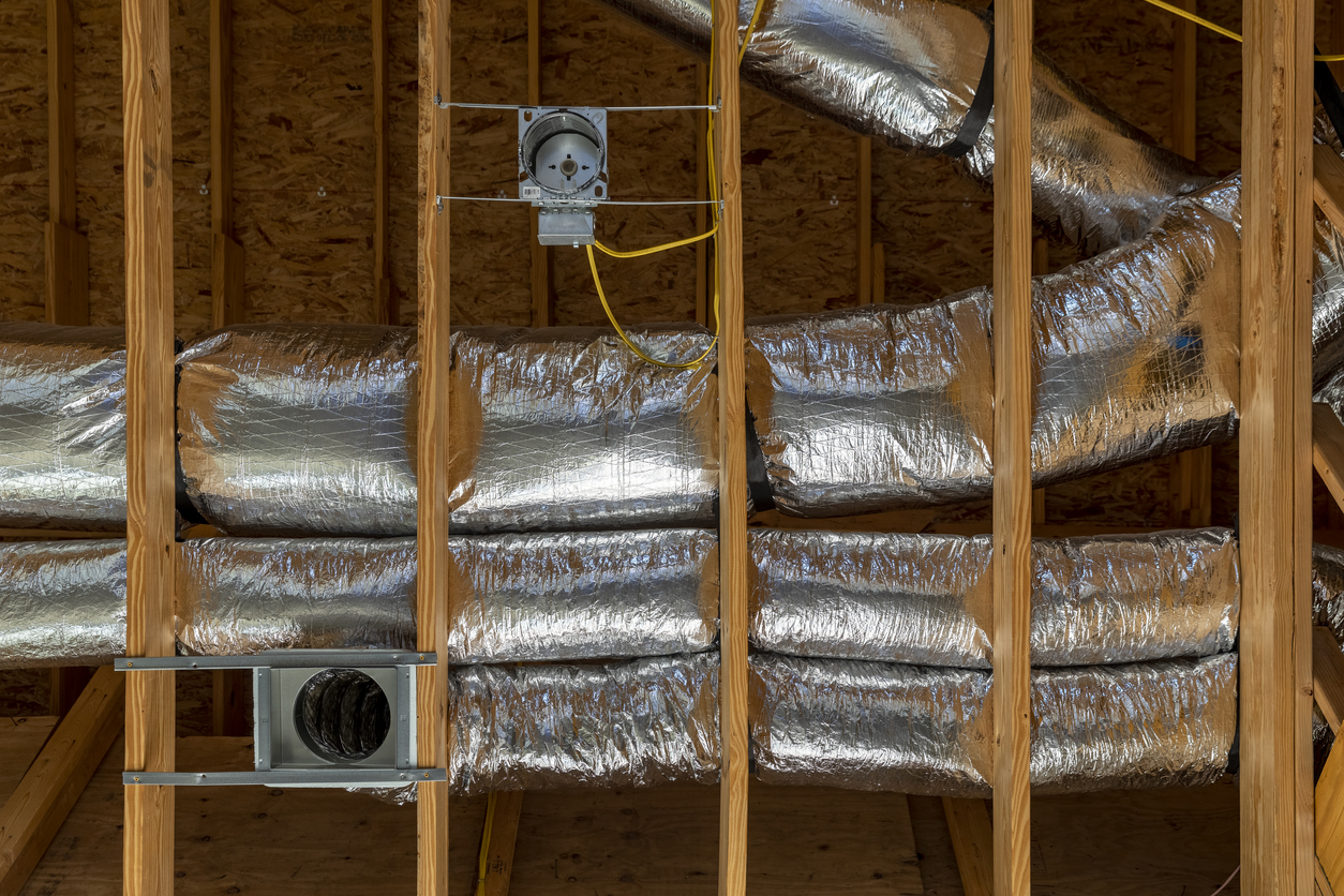 Newly installed ductwork on a recently built home